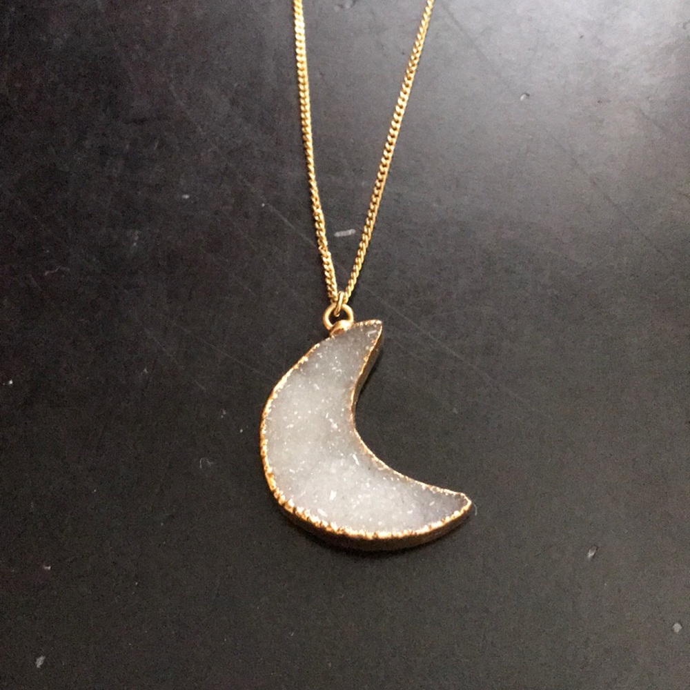 Half Moon White Druzy Necklace
